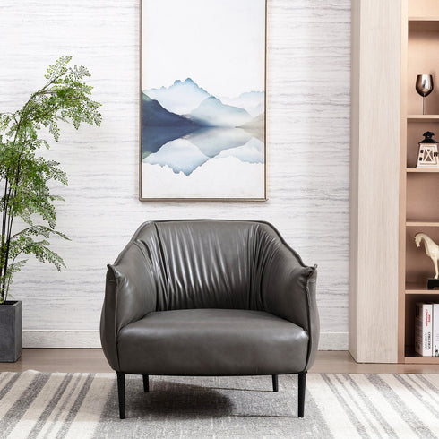 Kadar Leather Barrel Chair-Grey Modern Leather Chair | Accent Chairs | Kinwell Furniture | Barrel Chairs